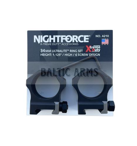 NightForce Optikos laikiklis A210 Ring set 34mm ultralite 6 bolt